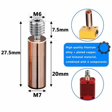 Rurka głowicy, Heatbreak - Ender3, CR-10 - bimetal - 27,5mm