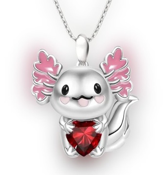 Naszyjnik Dziecięcy AKSOLOTL Srebrny Cyrkonie AXOLOTL CZERWONE SERCE