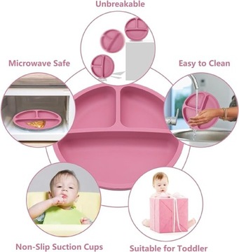 СИЛИКОНОВАЯ ТАРЕЛКА С ПРИСОСКОЙ ДЕТСКАЯ, РОЗОВАЯ