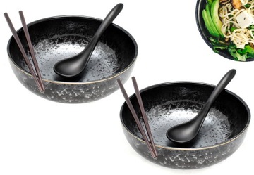 Komplet 2 misek z łyżkami i pałeczkami - Ramen Koge 20 cm