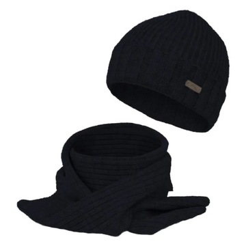 W474C Granatowy komplet zimowy czapka i szalik