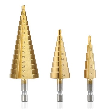 СТУПЕНЧАТЫЕ КОНИЧЕСКИЕ СВЕРЛА ДЛЯ МЕТАЛЛА, ДЕРЕВА, ПЛАСТИКА, НАБОР ЛИСТОВ 4-32 ММ