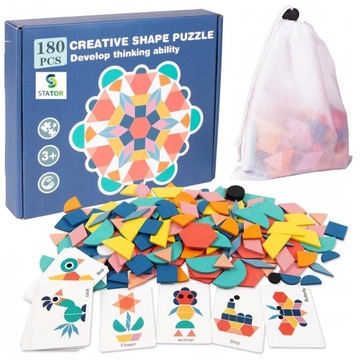 ПАЗЛ ДЕРЕВЯННЫЕ БЛОКИ МОЗАИКА МОНТЕССОРИ ЦВЕТА ФОРМЫ ПАЗЛ 180 EL