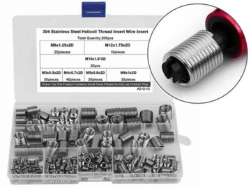 DUŻY 200szt M3 M4 M5 M6 M8 M10 M12 WKŁADKI SPRĘŻYNKI NAPRAWCZE do Gwintów