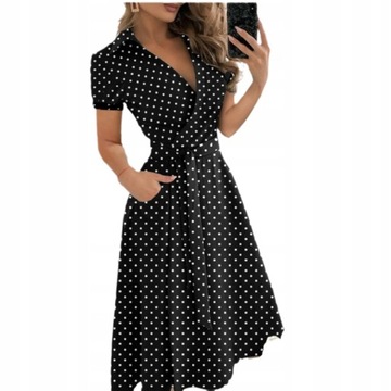 ELEGANCKA SUKIENKA W GROSZKI MIDI GROCHY