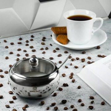 СТАЛЬНАЯ САХАРНИЦА С ЛОЖКОЙ KINGHOFF 460МЛ