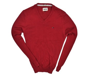 TOMMY HILFIGER Czerwony Sweter Męski Vneck / S