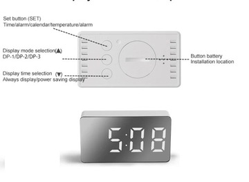 Мини-часы-термометр-будильник с USB-зеркалом