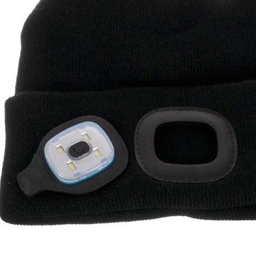 CZAPKA ZIMOWA MĘSKA DAMSKA CIEPŁA BEANIE Z LATARKĄ CZOŁOWA LED USB CZARNA