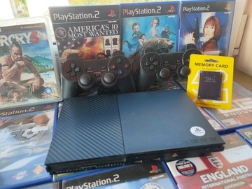 Ps2 SLIM NAJNOWSZY MODEL+ 2 PADY + GRY-KARTA NOWY LASER