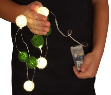 Lampki na druciku KULE wełniane białe ciepłe 10LED