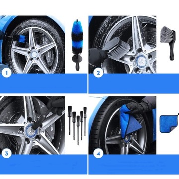 ZESTAW DO MYCIA SAMOCHODU 9 SZT , SZCZOTKA CZYSZCZENIA KÓŁ, SZCZOTKI DETALI