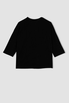 K006D10 БЛУЗКА ДЛЯ МАТЕРИАЛОВ ЧЕРНАЯ В РЕБИНКУ СВОБОДНАЯ КЛАССИЧЕСКАЯ DEFACTO XXL