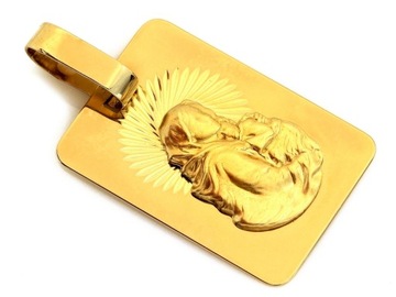 Duży złoty medalik 585 prostokątny kształt Matka Boska Dzieciątko prezent