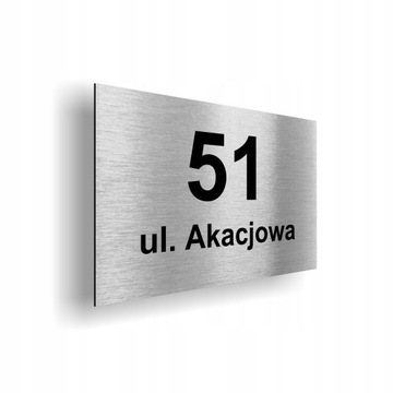 NIERDZEWNY NUMER NA DOM TABLICZKA ADRESOWA Z NUMEREM DOMU 30x20 cm Srebrny