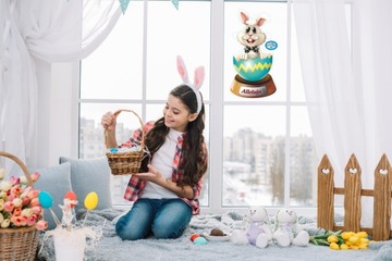 NAKLEJKA WIELKANOCNA NA OKNO ZAJĄCZEK ŚMIESZEK 05A