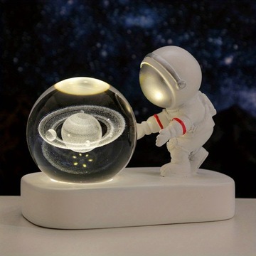 1 szt. Kreatywny astronauta z rozświetlającą kryształową kulą, lampka nocna USB do biura
