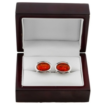 SREBRNE SPINKI DO MANKIETÓW Z BURSZTYNEM PRÓBA 925