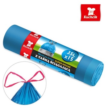 WORKI na śmieci z TAŚMĄ SUPER MOCNE 35l 15 sztuk
