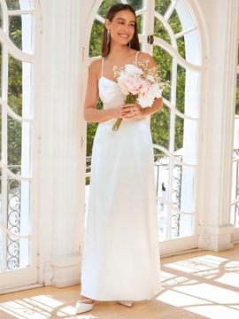 Shein NF9 mtz biała satynowa suknia ślubna na ramiączkach zdobienie haft S