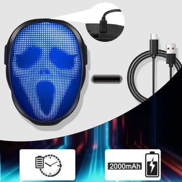 MASKA ZMIENNA NA HALLOWEEN LED ŚWIECĄCA PROGRAMOWALNA APP KONTROLA GEST