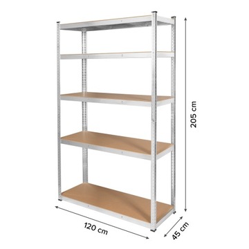 Металлический складской стеллаж 2в1 5 полок для гаража 205х120х45см 875кг Rebel