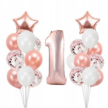 Zestaw balonów BALONY ROCZEK cyfra 1 ROSE GOLD RÓŻ