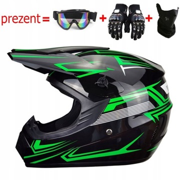 KASK MOTOCYKLOWY OFF-ROAD ENDURO MOTOCROSS GOGLE MASKA RĘKAWICZKI