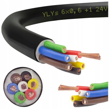 Przewód kabel 7 żył żyłowy YLYs 6x0,6+1 mm lawety
