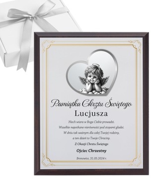 OBRAZEK PAMIĄTKA CHRZTU ŚWIĘTEGO PREZENT NA CHRZEST Z GRAWEREM W PUDEŁKU