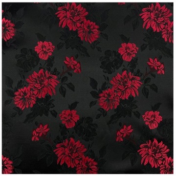 Čierna Červené kvety Žakárová vreckovka do vrecka saka