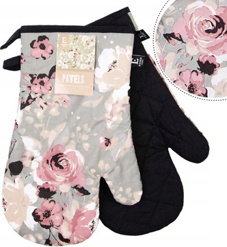 KOMPLET 2X RĘKAWICE KUCHENNE RÓŻE KWIATY PASTELS