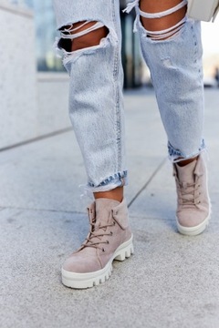 ZAMSZOWE BOTKI TRAPERY WIĄZANE JASNOFIOLETOWE 38