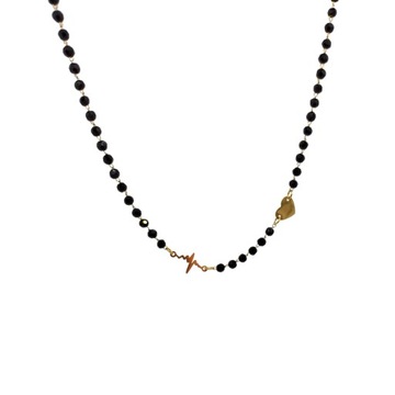 NASZYJNIK STAL CHIRURGICZNA BEADS SERCE RYTM CZARNE KORALIKI ZŁOTY 316L