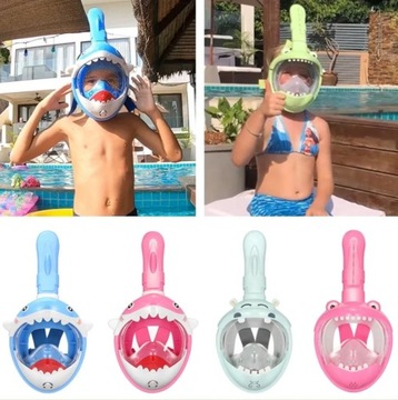 Maska Pełnotwarzowa Do Nurkowania Snorkelingu Dla Dzieci REKIN XS OceanX