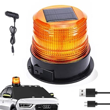 SŁONECZNA LAMPA OSTRZEGAWCZA BŁYSKOWA KOGUT MAGNES 12V 24V