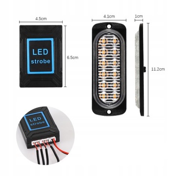 4x LAMPY OSTRZEGAWCZE STROBOSKOP POMOC LAWETA 12 LED 12V
