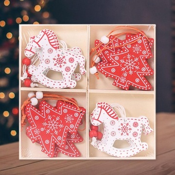 12шт Рождественская елка Подвеска Декоративный многоразовый подарок Деревянный милый микс A