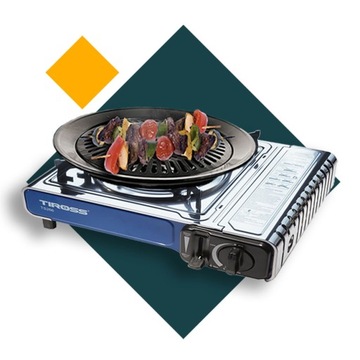 ТУРИСТИЧЕСКАЯ ГАЗОВАЯ ПЛИТА керамика ТИРОСС ТС-266 с ГРИЛЕМ + 4х КАРТРИДЖА