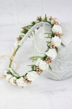 Венок для причастия, тонкий, ЗОЛОТОЙ папоротник, ЖЕМЧУГ