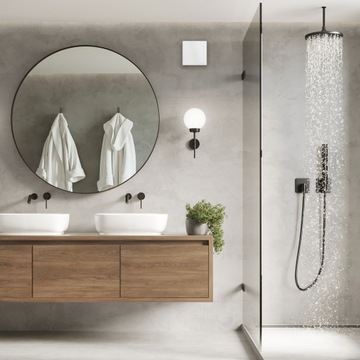 Вентилятор для ванной комнаты EBERG EVO 100, тихий, передняя панель из белого стекла, таймер + заслонка