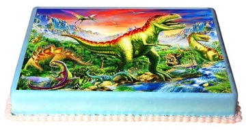 OPŁATKI na tort DINOZAURY A4 nasyc kolory grube24h