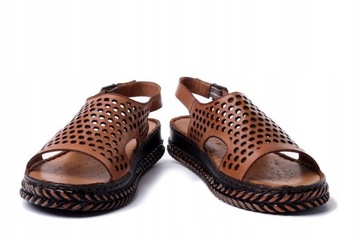 Manitu 910208-21 ażurowe brązowe sandały damskie