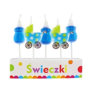 Świeczki urodzinowe na tort BABY SHOWER chrzest niebieskie 5szt