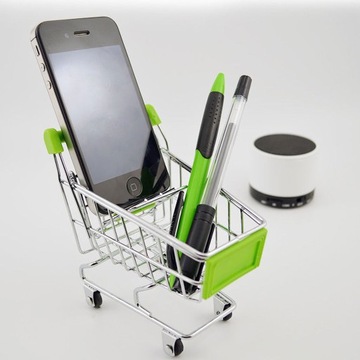 Зеленая мини-металлическая хромированная продуктовая тележка / Размер куклы /