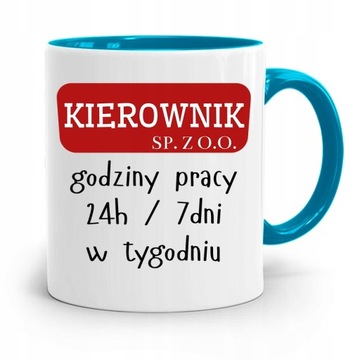 KUBEK BŁĘKITNY DLA KIEROWNIKA GODZINY PRACY z Nadrukiem ze Zdjęciem