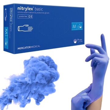 Rękawiczki nitrylowe MERCATOR NITRYLEX BASIC niebieskie BLUE r.M 100 szt.