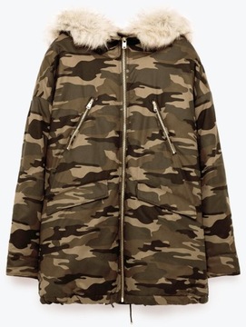 ZARA KURTKA PARKA MORO KHAKI KAPTUR FUTERKO L