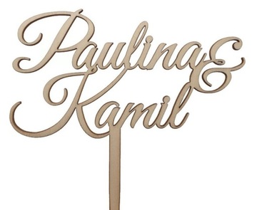 Свадебный топпер с именами жениха и невесты на торт в разных цветах.