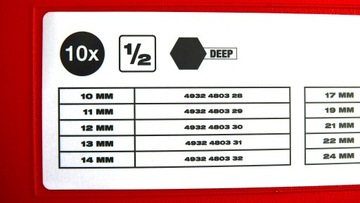 НАБОР ДЛИННЫХ УДАРНЫХ ГОЛОВОК 1/2 ДЮЙМА 10-24ММ 10 ШТ. 6 УГОЛЬНЫХ + КОРОБКА